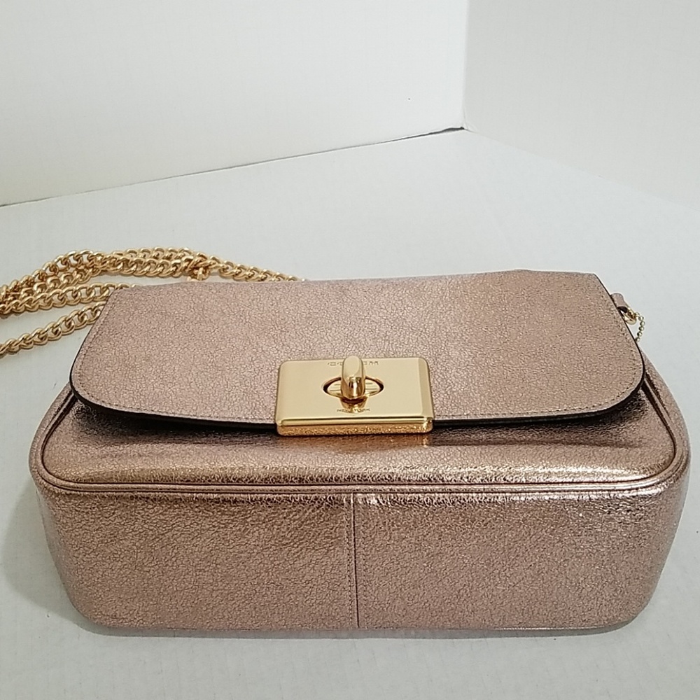 COACH Crinkle Rose Gold Leather Crossbody Bag - Picture 4 of 8